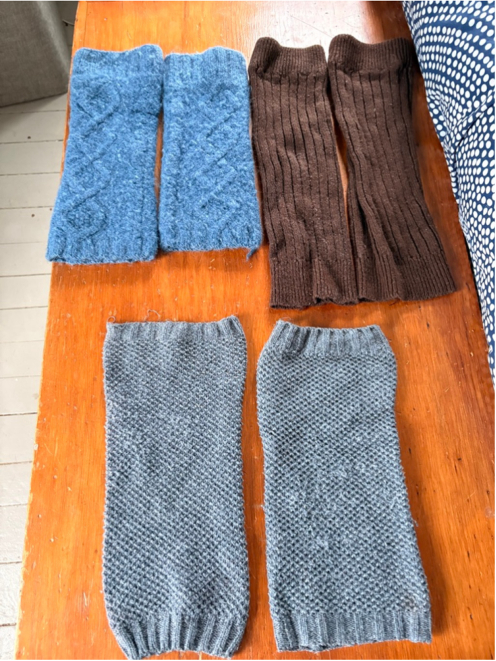 Bundle of Legwarmers Blue Brown Gray